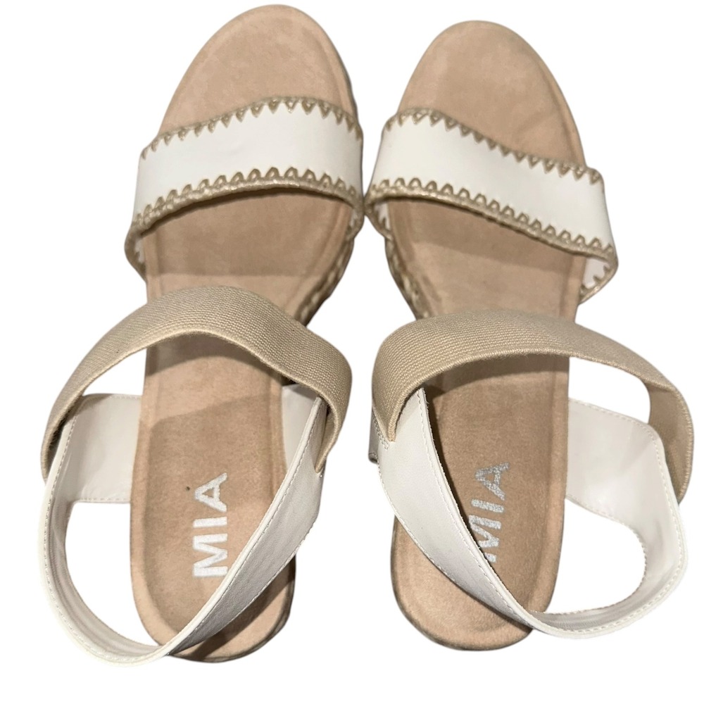 MIA Espadrille Wedge Sandals Ivory Elastic Strap Womens 11 NEW